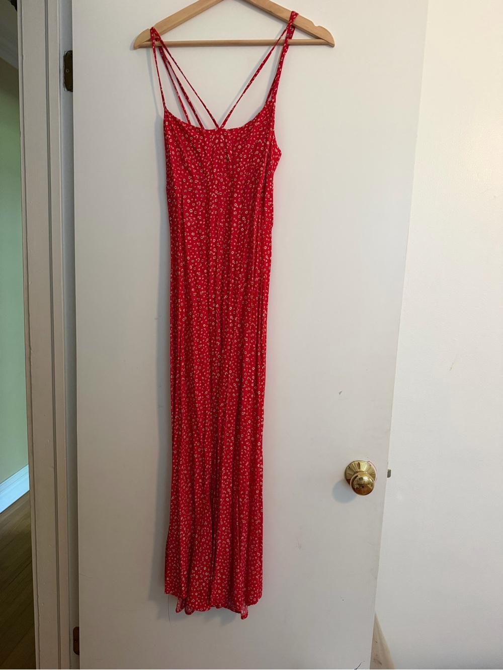 Zara Red Floral Spaghetti-Strap Maxi Dress